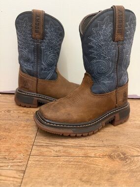 Kids Rocky Brown & Navy Work Western Boots